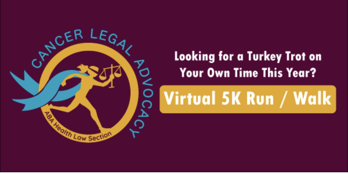 HLSPI's tweet photo. Enjoy the company of your friends and family while supporting cancer legal advocacy for those with cancer by participating in the ABA Health Law Section's Cancer Legal Advocacy Virtual 5K! Learn how to get involved here - https://t.co/9XWIG7yFtl https://t.co/Fc6X8RXN3X