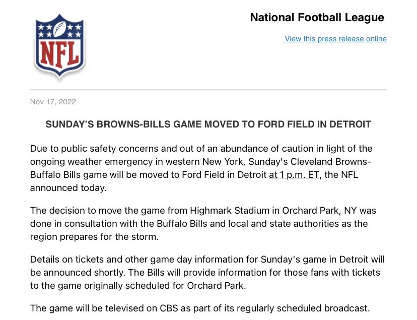 Buffalo Bills - Due to public safety concerns and out of an