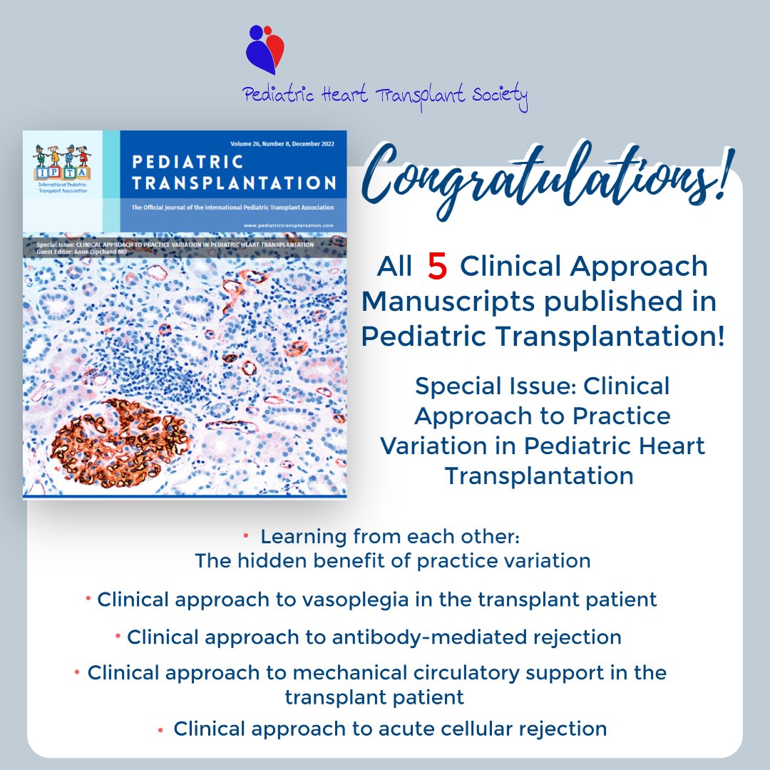 GREAT NEWS: All 5 Clinical Approach Manuscripts have been published in Pediatric Transplantation! Congratulations to all who contributed to these manuscripts! Click the link below to view more onlinelibrary.wiley.com/toc/13993046/2…