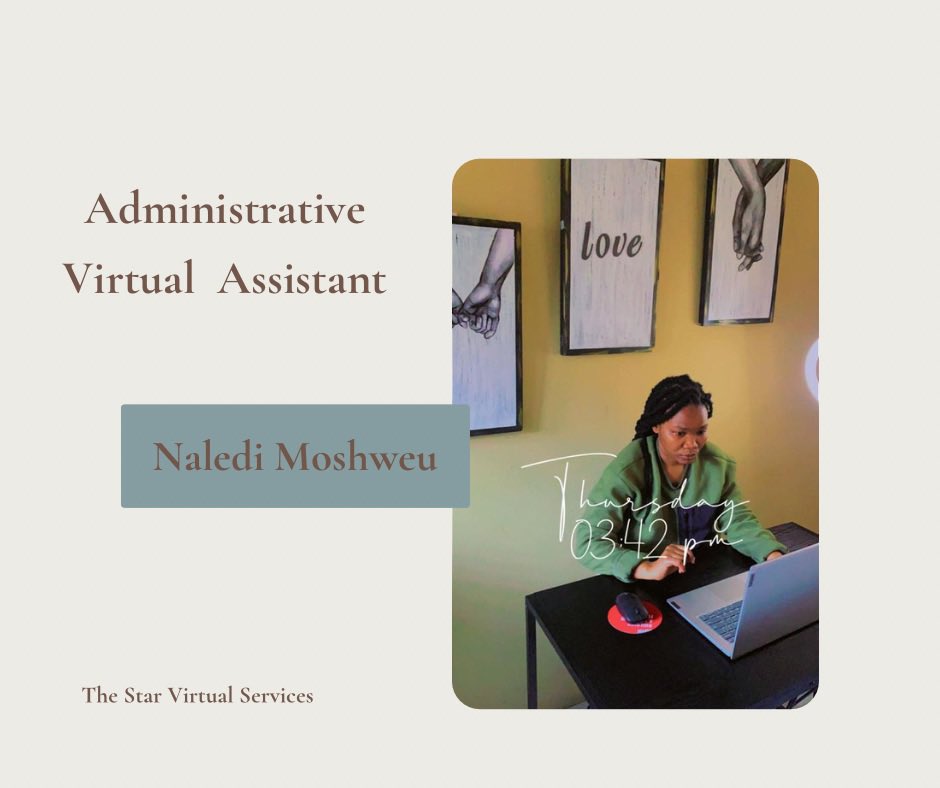 TheStarVirtual's tweet photo. What is a Virtual Assistant (VA)?

Remote assistance providing administrative, creative or technical support services for online or brick and mortar business owners.

Connect with me;
Facebook DM
WhatsApp: ￼+27 74 769 4929
Email: moshweun5@gmail.com https://t.co/65ilLI29Dk