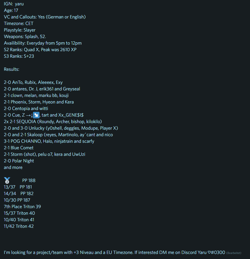 ♻️&amp;♥️ appreciated
 Discord: Yaru ♡#0300    

<a href="/Spl_Teams/">SPL Team and FA Finder</a>