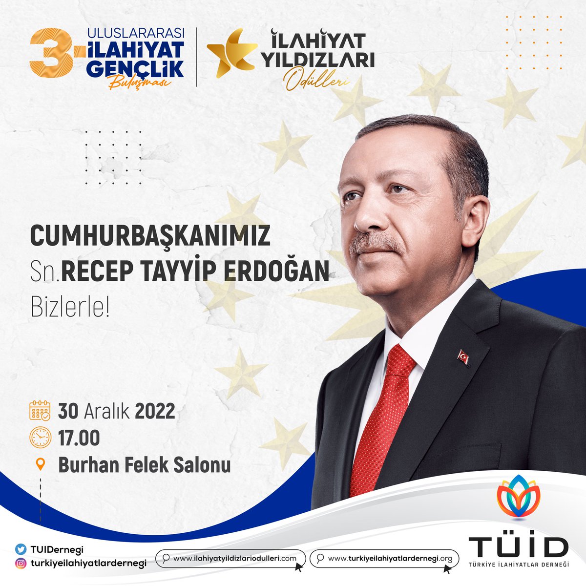 Heyecanla beklenen gün geldi 🚀
Diriliş meşalesini yaktığımız 2. Türkiye Geneli İlahiyat Gençlik Buluşmamızın ardından Sn. Cumhurbaşkanımız Recep Tayyip ERDOĞAN’ın katılımlarıyla 3. Türkiye Geneli İlahiyat Gençlik Buluşmamız için geri sayım başladı.Detaylar için takipte kalın🚀