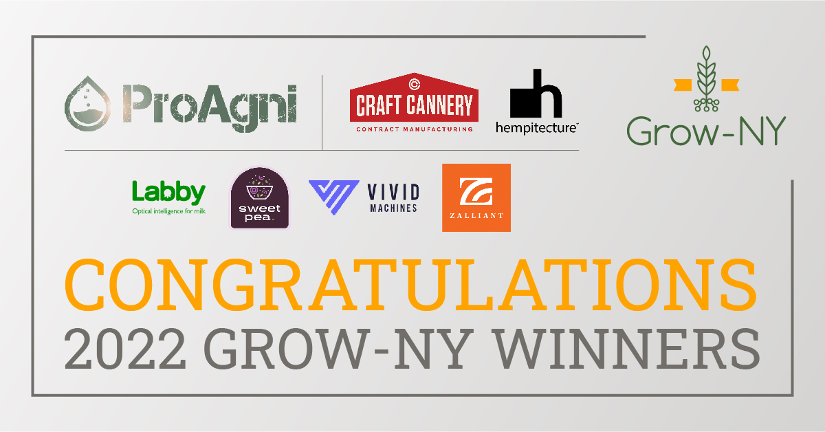 Congratulations to the 2022 #GrowNY $1 million grand prize winner <a href="/ProAgni_AIF/">ProAgni</a> and all of this year’s winners – <a href="/CraftCannery/">Craft Cannery</a>, <a href="/hempitecture/">Hempitecture</a>, <a href="/Labbyinc/">Labby</a>, <a href="/SPPlantBased/">Sweet Pea Plant-Based Kitchen</a>, <a href="/vividmachines/">vividmachines</a>, and Zalliant. Watch the full awards ceremony at grow-ny.com/awards-ceremony.