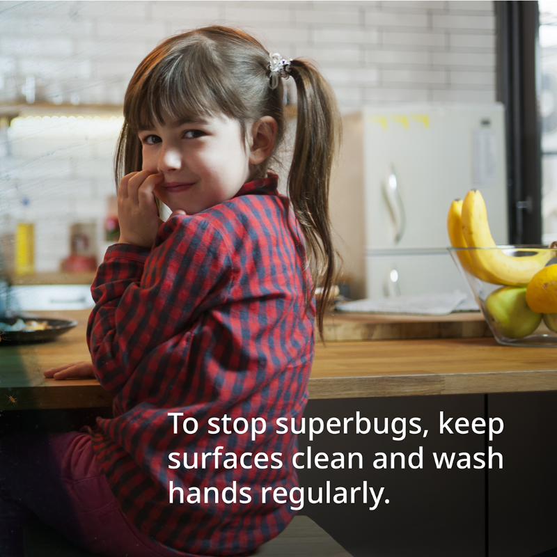 pfizer's tweet photo. Superbugs have become resistant to the medicines used to treat them. This threat is known as #AMR and can affect anyone across the 🌎. These invisible superbugs can lurk in your everyday life. Find out where you can catch them and how you can #StopSuperbugs 👇. #WAAW