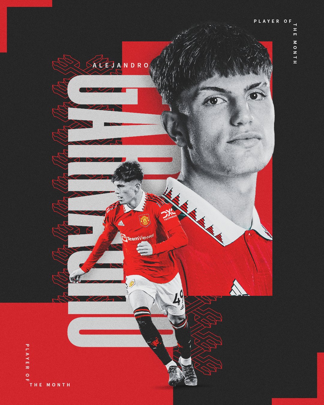 A graphic celebrating Alejandro Garnacho being named our November Player of the Month