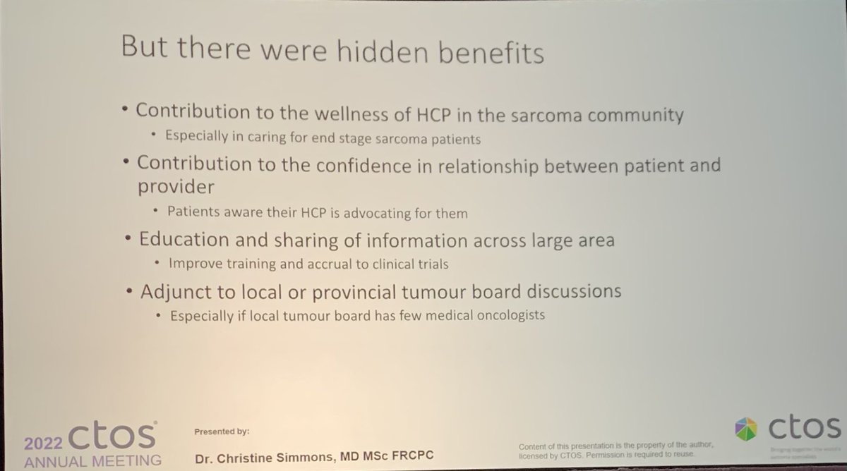 Pragmatic challenges and benefits to centralization of #sarcoma care in Canada by Dr. ChristineSimmons <a href="/LB_AR/">Mat Bon</a> <a href="/Thalcin/">Thierry Alcindor, MD, MSc</a> <a href="/AbhaAGupta/">Abha Gupta</a> <a href="/ctosociety/">CTOS</a> #ctos22 #ctos2022