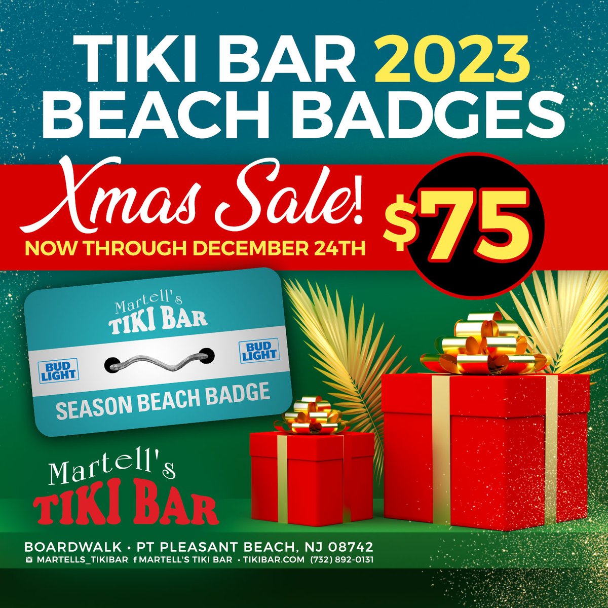 Because it's never too early to think about Summer.😎 This holiday buy someone something they'll truly love!🎁

Tiki Bar 2023 Beach Badges are on sale til Dec 24!🏖️ This is the lowest price offered!

➡️ Visit tikibar.com/beach-badge to purchase. Buy as many as you'd like!