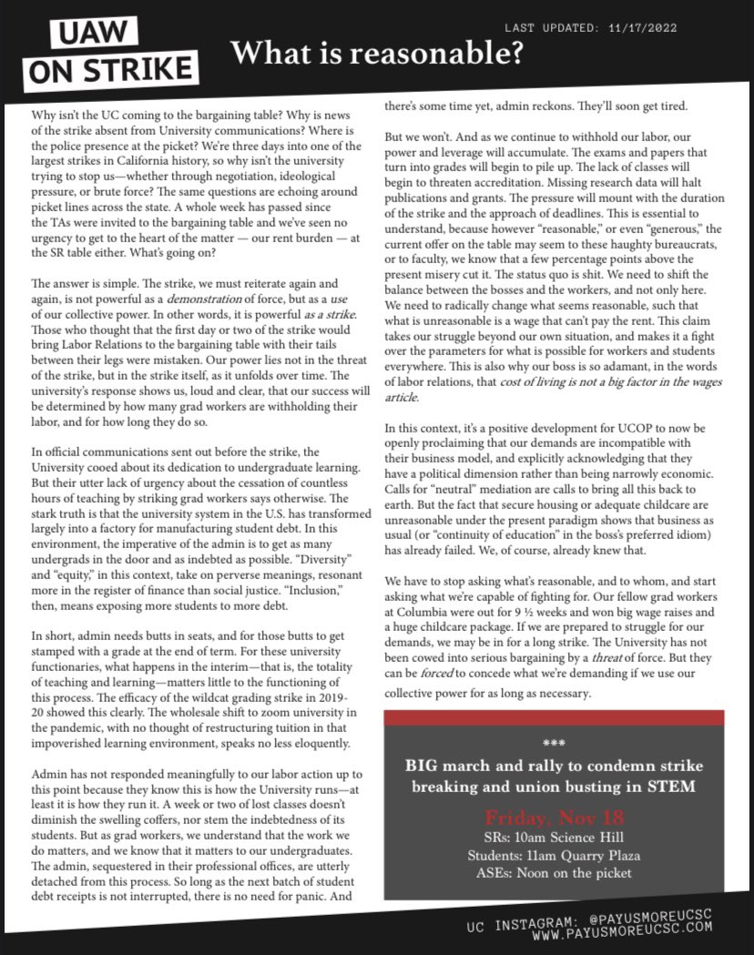 Our power lies not in the threat of the strike, but in the strike itself, as it unfolds over time. The university’s response shows us, loud and clear, that our success will be determined by how many grad workers are withholding their labor, and for how long they do so.