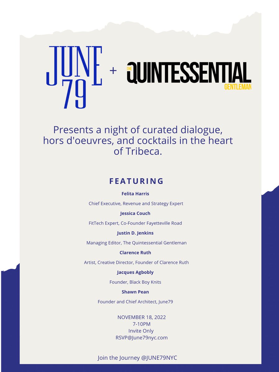 June79NYC's tweet photo. June79 + The Quintessential Gentleman presents a curated fashion experience this Friday night in the heart of Tribeca. This intimate and immersive event will be a moment to remember. 

Space is limited. https://t.co/TMFhrFQ9te