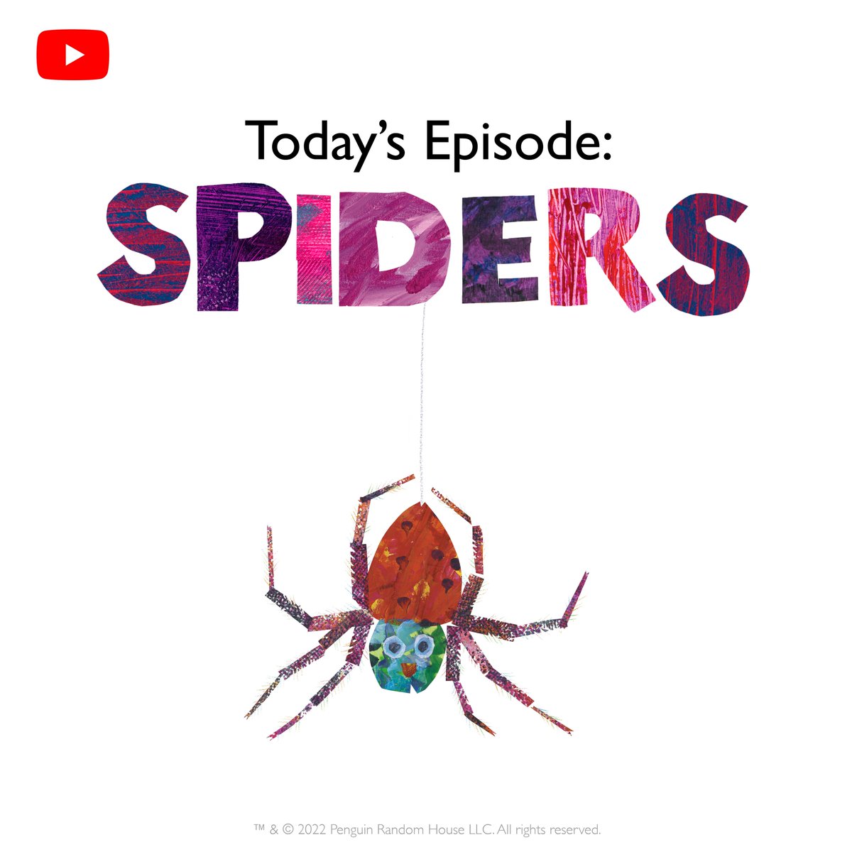 Today is the official launch of The World of Eric Carle YouTube channel! We are thrilled to share our very first episode theme—SPIDERS! Today’s episode will feature a full storytime read aloud of The Very Busy Spider. Watch the episode here: youtu.be/qHl3s4ctsIQ