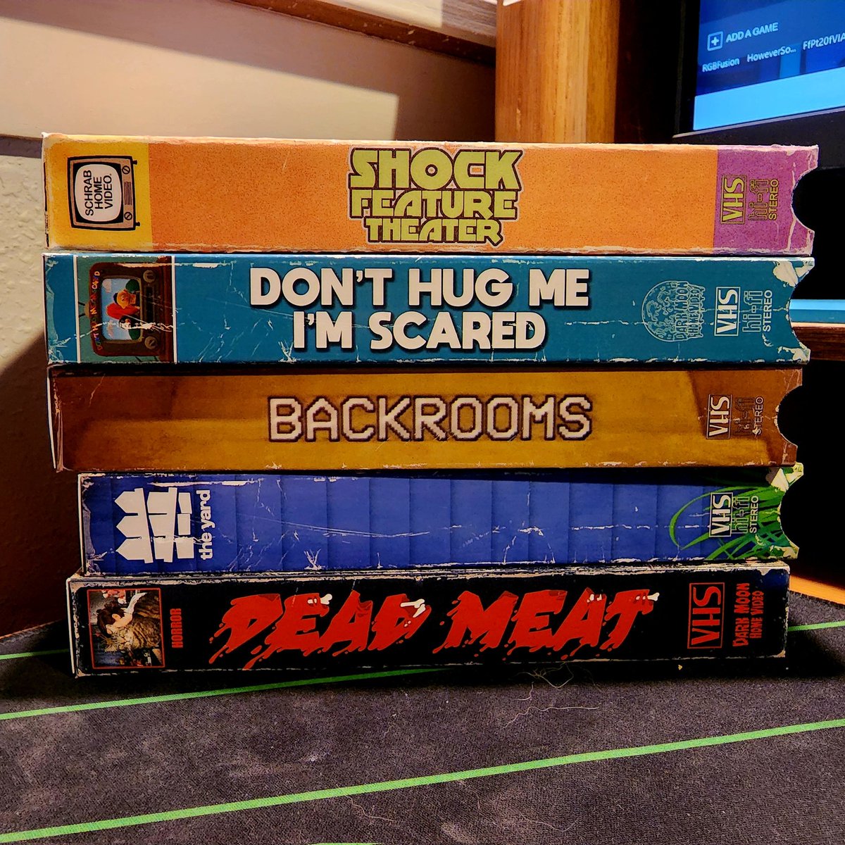 DarkMoonHV's tweet photo. Nearly at 1k on insta, when I hit it I'll be giving away slips from this stack which include #TheYard #DontHugMeImScared #DeadMeat #ShockFeatureTheater #Backrooms and maybe a couple others not featured here https://t.co/3viqVfeY86