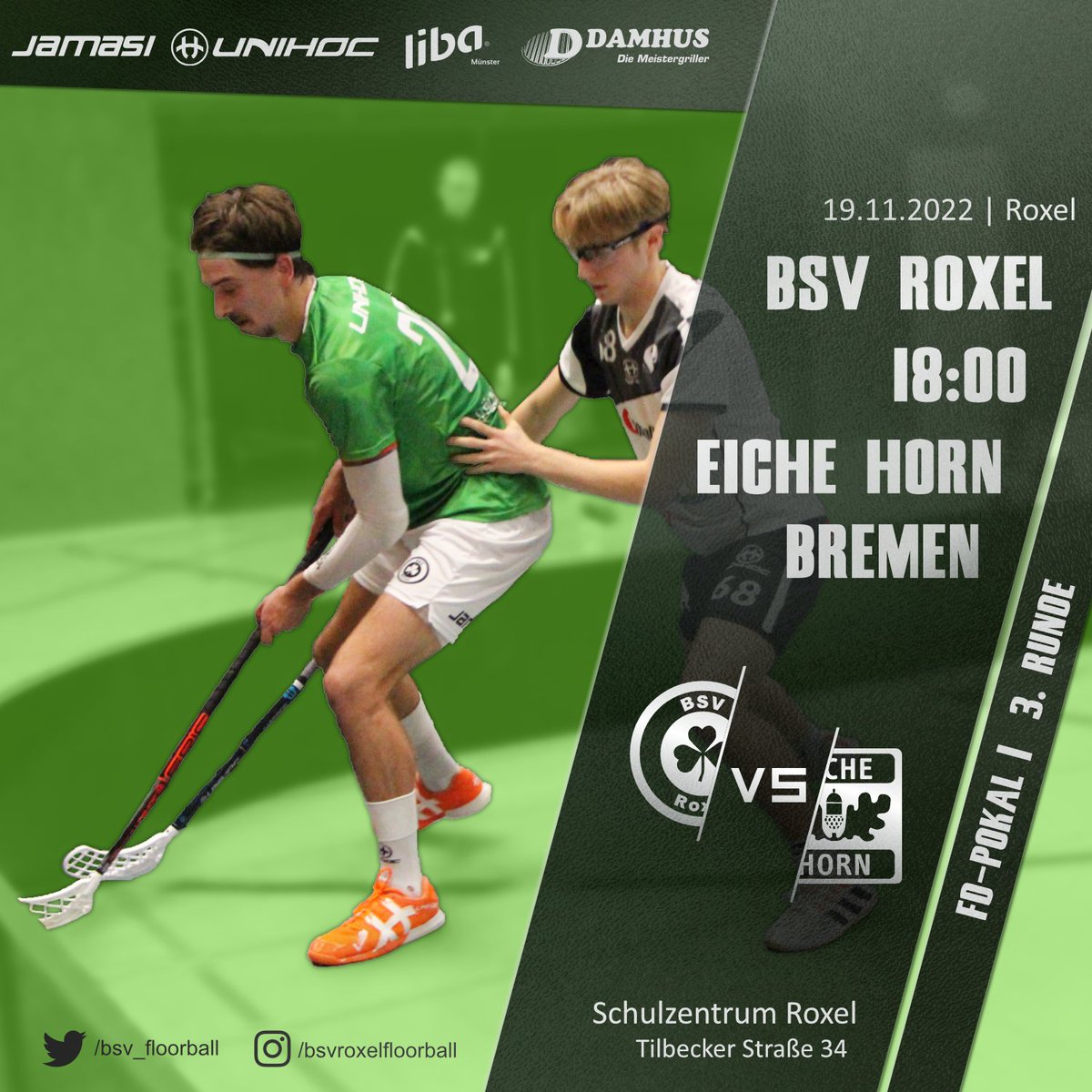 bsv_floorball's tweet photo. Samstag treten wir zum ersten Mal in der Vereinsgeschichte in Runde 3 des #FDPokal|s an. Gegen Ligakonkurrenten @EicheFloorball erwartet uns zuhause ein Spiel auf Augenhöhe. Helft uns, den historischen Einzug ins Achtelfinale klarzumachen. ☘️
#Floorball #ROXBRE #Muenster https://t.co/2SDG3VwUoR