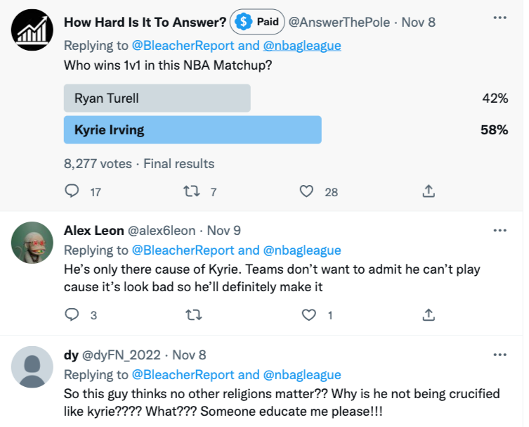SethAMandel's tweet photo. NBA G League tweet about Ryan Turell attempting to become the first Orthodox Jew in the NBA. Here are the first ten replies, in order, as they appeared when I clicked on the tweet today (tweet itself from last week). Have a nice day: https://t.co/8ntdkY2kpD