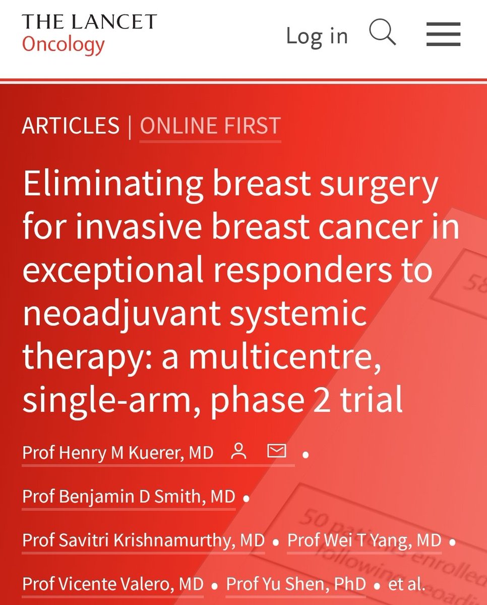 Data from colleagues at MD Anderson reporting on omitting breast surgery for women who have a pathological complete response to neoadjuvant systemic therapy. Could this be the next big step in treatment reduction?
bit.ly/3E98dLp
#breastcancer 
#CancerResearch