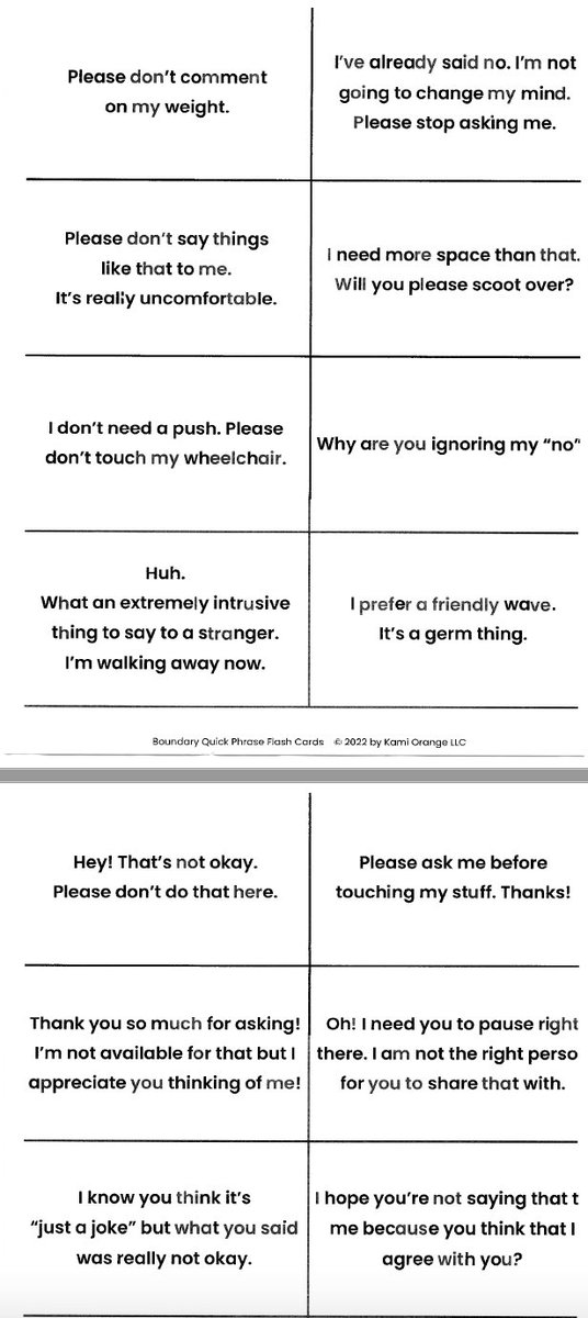 boyleboring's tweet photo. Felt complexly sad and enjoyably [literary somethingly] reading these “Boundary Flashcards” just passed on from a co-worker and considering the situations where these phrases would be presented, the need for guidance on what to say in those situations, relating to that need, etc. https://t.co/QSDw0Q5xeL