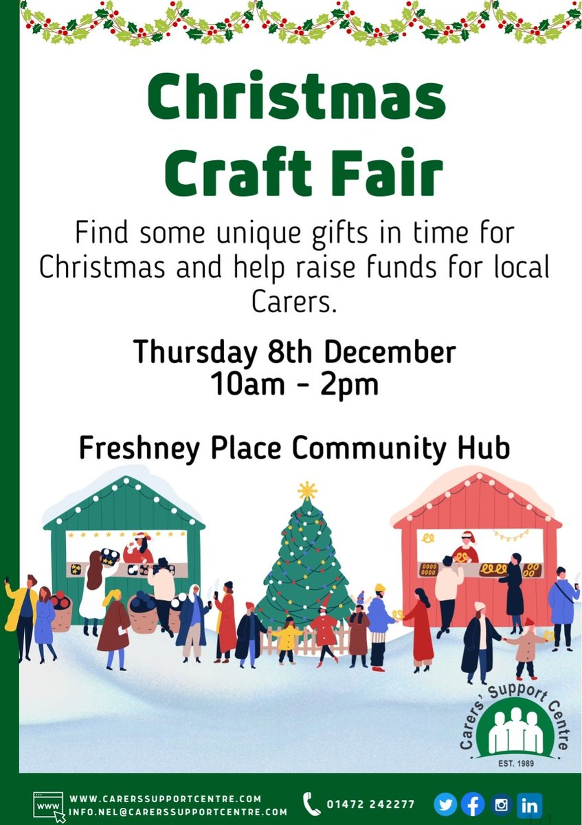 Christmas Craft Fair organised by the carers support centre 🌟 

There are over 32,000 Carers living in North and North East Lincolnshire.

If you care for a family member, friend or neighbour. Register via the website below.

carerssupportcentre.com
@CarersSupportNL