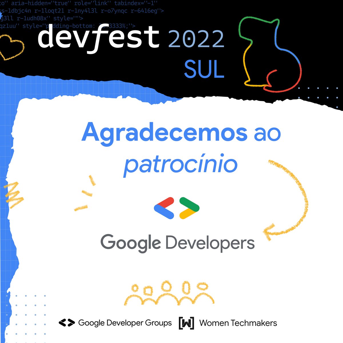 devfestsul's tweet photo. Agradecemos imensamente ao @googledevbr pelo patrocínio! Essa parceria é essencial para a realização do #DevFestSul2022 💙
📆 O DevFest Sul é um evento irá acontecer dia 10/12 em Florianópolis, no antigo Maria do Mar Hotel). Adquira seu ingresso em https://t.co/2dN2N2he6z https://t.co/rf0aLOLtD1