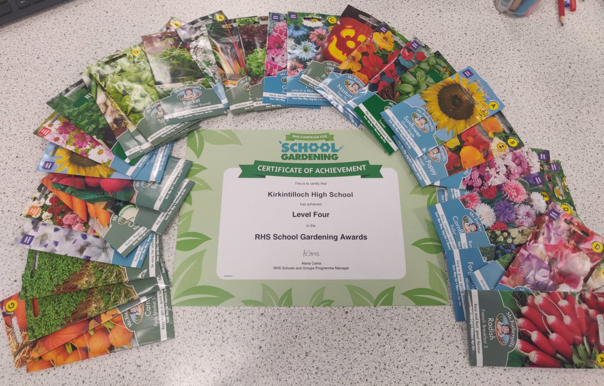 In exciting news, the <a href="/KirkintillochHS/">KHS</a> garden has achieved their @RHSSchools Level Four Gardening Award. Well done to the young people involved and thanks RHS for the seed bundle. Now for Level 5!