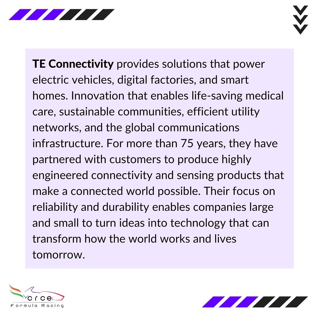 teamcfr's tweet photo. We are grateful to @teconnectivity and elated to receive their shipments for our EV.
Your support has helped us immensely to grow as a team. We look forward to the continued success of this relationship moving forward!✨
#fsae #formulastudent #fsindia https://t.co/27Mj8u9k5i