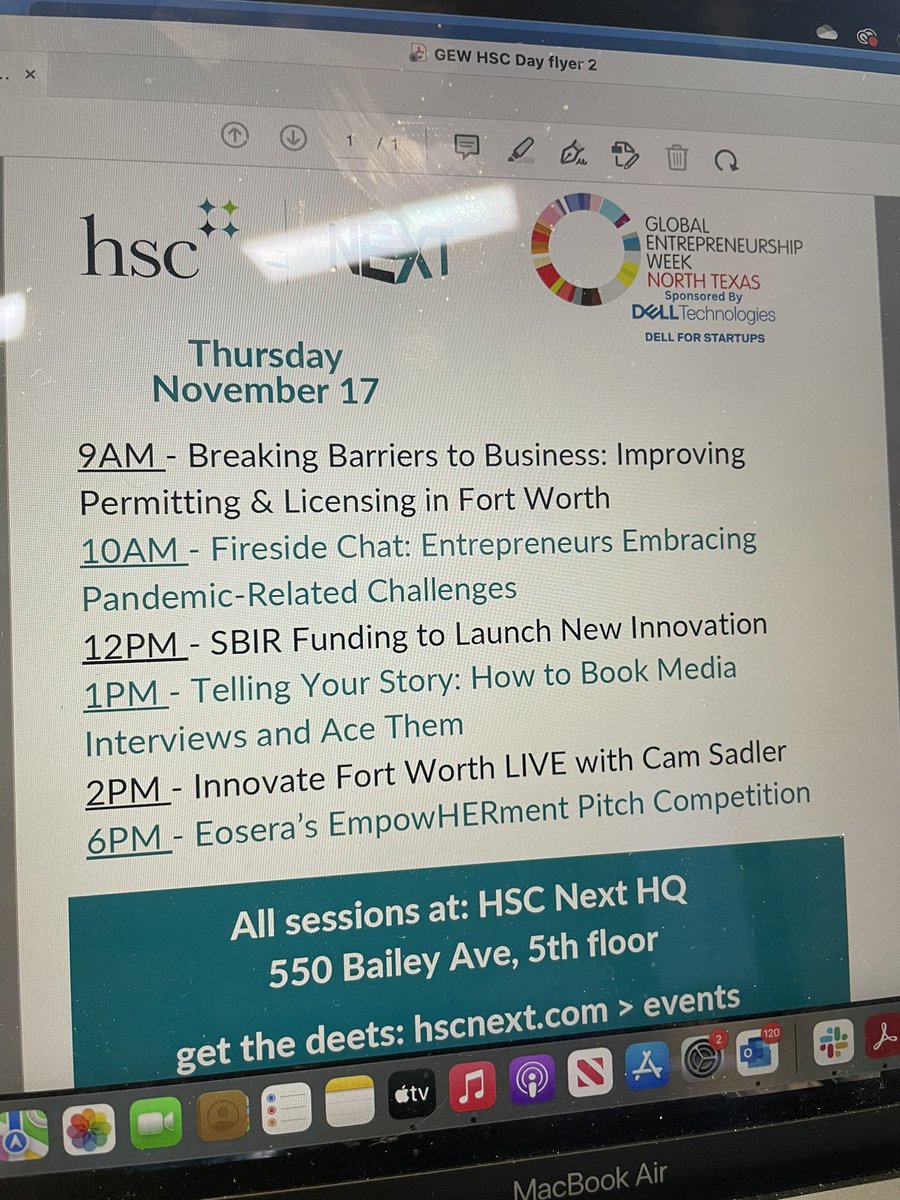 It’s a full day of content at @HSCInnovates ! Join them at 550 Bailey Ave on the 5th floor for sessions all day today. They’re all free!