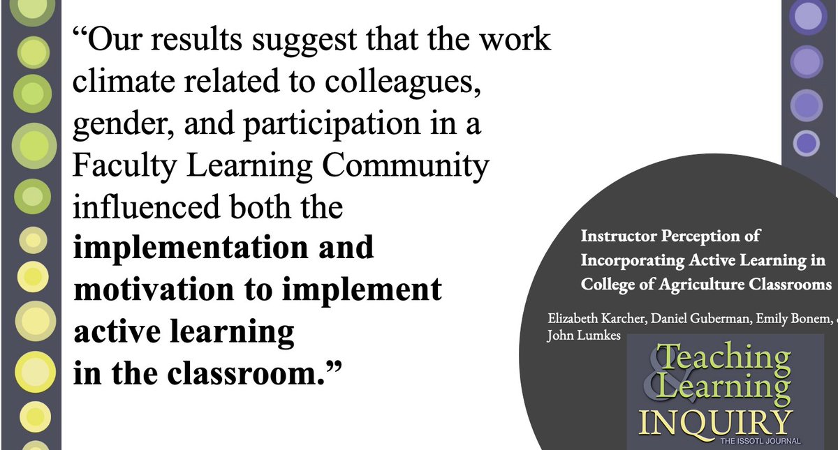 Teach&Learn Inquiry (@tli_issotl) on Twitter photo Karcher, <a href="/dan_guberman/">Dan Guberman</a>, Bonem, and Lumkes explore the role that motivation, experience, perceptions of competence and professional autonomy play in instructor perceptions of active learning.
Read more at:journalhosting.ucalgary.ca/index.php/TLI/…
@ISSOTL Karcher, <a href="/dan_guberman/">Dan Guberman</a>, Bonem, and Lumkes explore the role that motivation, experience, perceptions of competence and professional autonomy play in instructor perceptions of active learning.
Read more at:journalhosting.ucalgary.ca/index.php/TLI/…
@ISSOTL