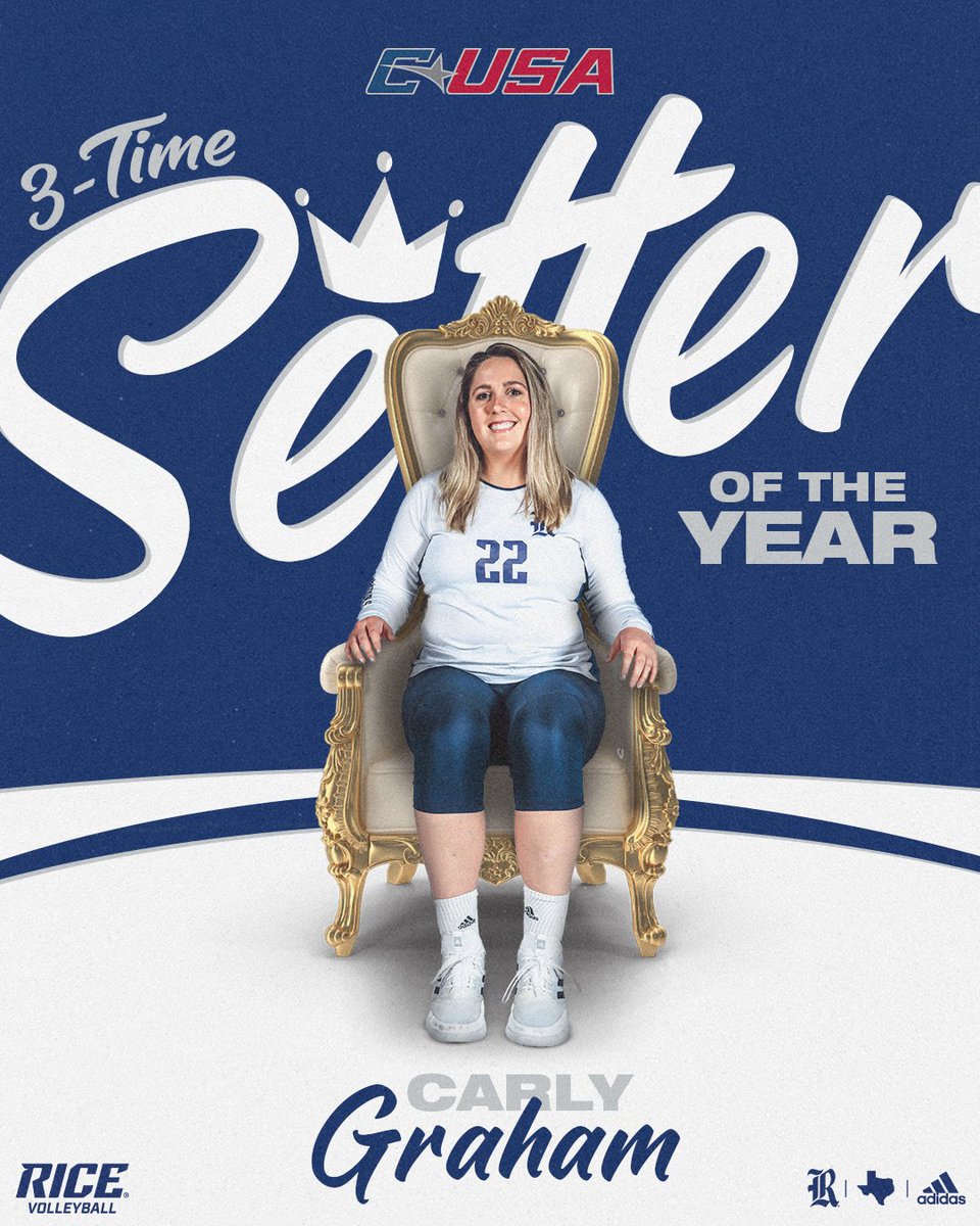 LONG MAY SHE REIGN! 👑 Congratulations to Carly Graham on her third straight @ConferenceUSA Setter of the Year award! #GoOwls👐 x #RFND