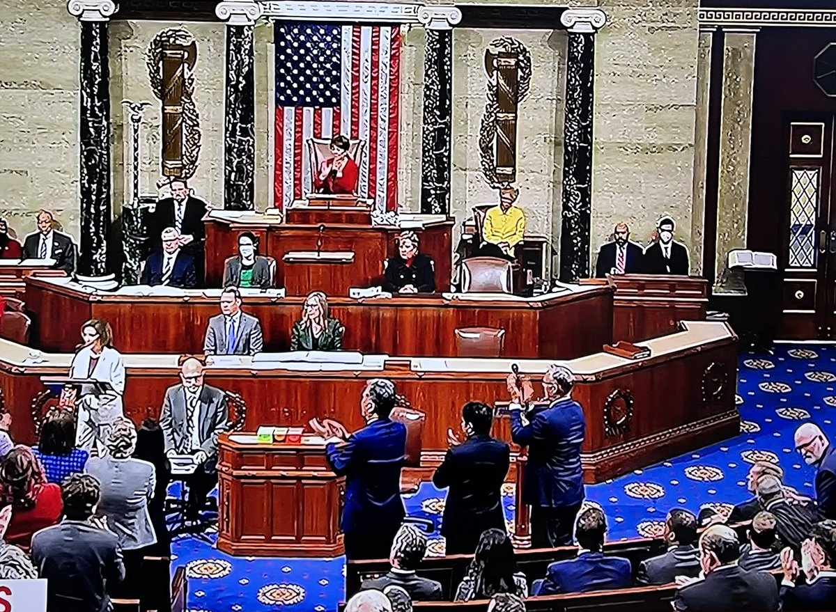 timehillard's tweet photo. @RonFilipkowski Even victorious, #GOP members of the House are so pathetically weak, they turn to consult each other (right) on whether it’s OK to applaud #SpeakerPelosi’s “voters showed our flag was still there line.” Absolutely pathetic. https://t.co/fpXjoL5uCL
