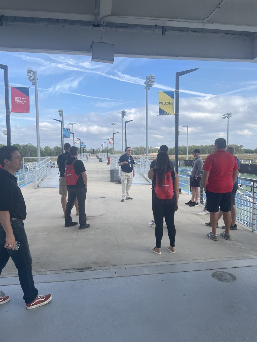 MuscoLighting's tweet photo. It's always a great time in Florida! We enjoyed touring @USTAFlorida and educating the group on lighting standards and retrofit options. If you are attending the @AthleticBizShow today, swing by our booth #1118 to learn more about Musco’s solutions for your facility. https://t.co/6EfJD0Vfk2