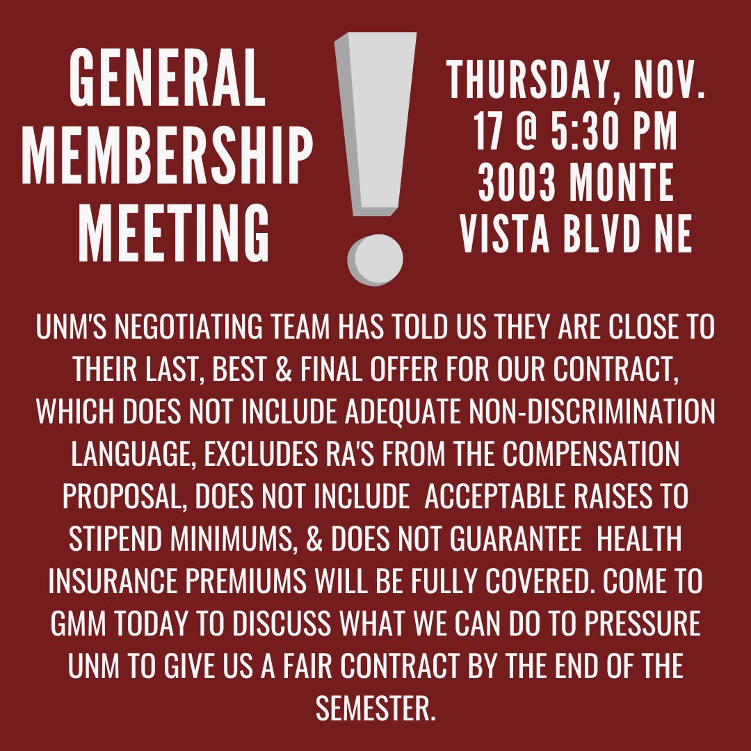 unmgradworkers's tweet photo. Important General Membership Meeting TONIGHT @ 5:30!! https://t.co/7DFJPylDaH