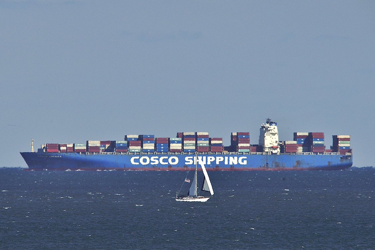 The COSCO AMERICA, IMO:9345427 en route to Norfolk, Virginia, flying the flag of Panama 🇵🇦. #CoscoShipping #ContainerShip #CoscoAmerica #ShipsInPics
