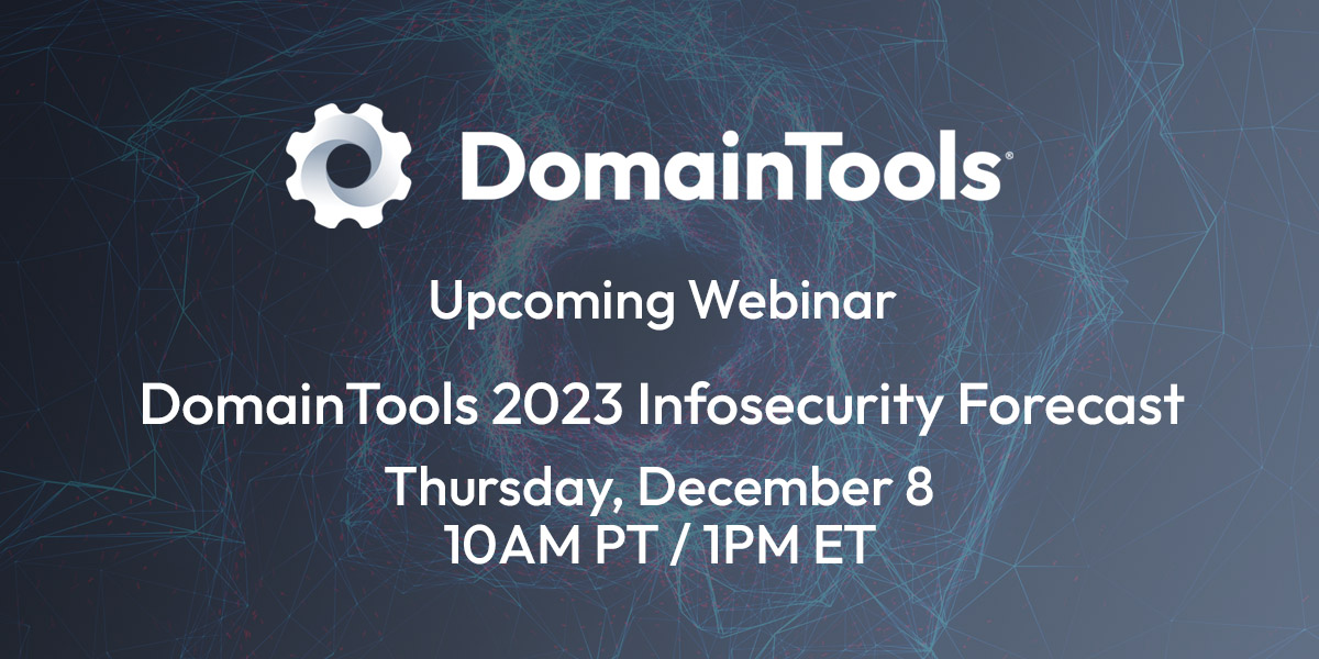 DomainTools (@domaintools) on Twitter photo It’s been another eventful year in the #infosec community - what will 2023 hold? Join <a href="/DanOnSecurity/">Daniel Schwalbe</a>, @TimHelming, and <a href="/seanmcnee/">seanmcnee</a> for their predictions on what may occur in the next year. Sign up here: bit.ly/3UXRtxG It’s been another eventful year in the #infosec community - what will 2023 hold? Join <a href="/DanOnSecurity/">Daniel Schwalbe</a>, @TimHelming, and <a href="/seanmcnee/">seanmcnee</a> for their predictions on what may occur in the next year. Sign up here: bit.ly/3UXRtxG