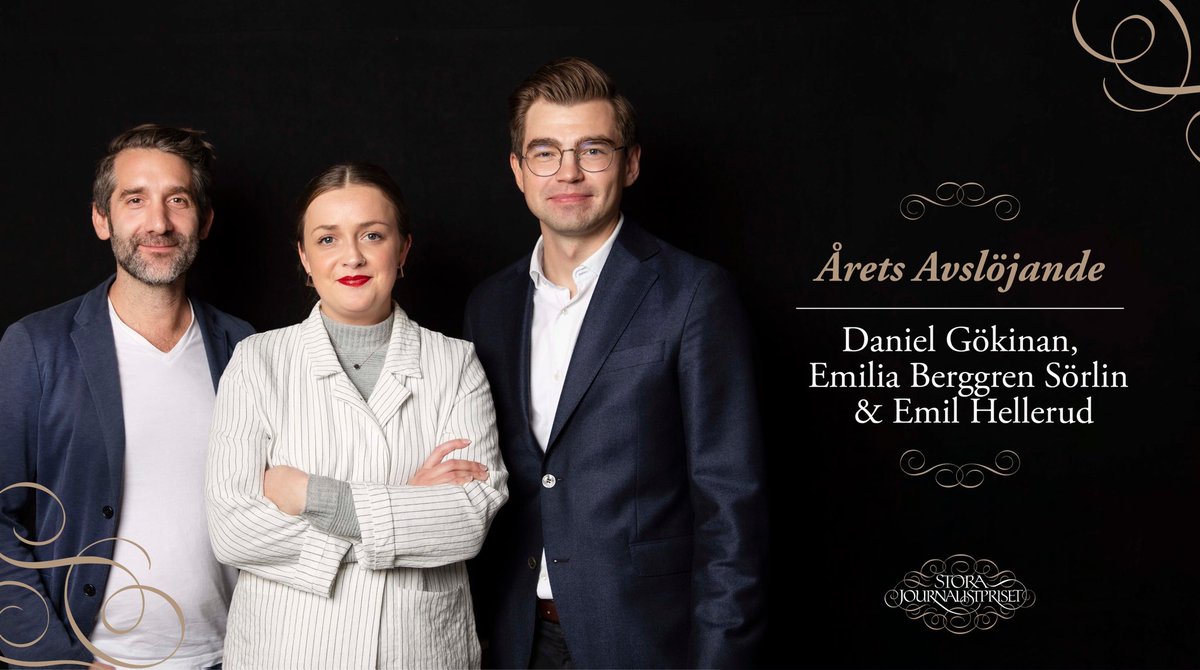 Vinnarna av Årets Avslöjande:
@EmilHellerud, <a href="/DanielGokinan/">Daniel</a> och Emilia Berggren Sörlin
Partiernas hemliga pengar, Kalla Fakta <a href="/TV4/">TV4</a>
"När de får chansen till anonyma pengar struntar svenska partier blankt i lagens krav på öppenhet."