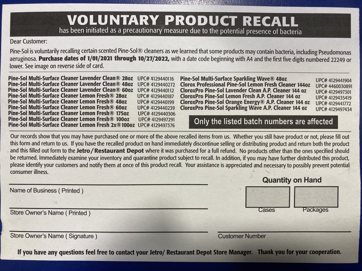 NEFoods's tweet photo. Pine Sol Cleaners
Product Recall https://t.co/ST9LJ7RdFJ