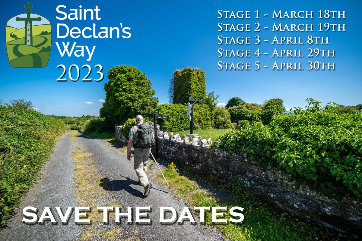 SAVE THE DATES for the annual <a href="/kmdactive/">Knockmealdown Active</a> five stage walk of St. Declan’s Way 2023
Stage 1 - March 18th
Stage 2 - March 19th
Stage 3 - April 8th (Holy Saturday)
Stage 4 - April 29th
Stage 5 - April 30th
Stage 3 will be run in conjunction with Pilgrim Paths Week 2023.