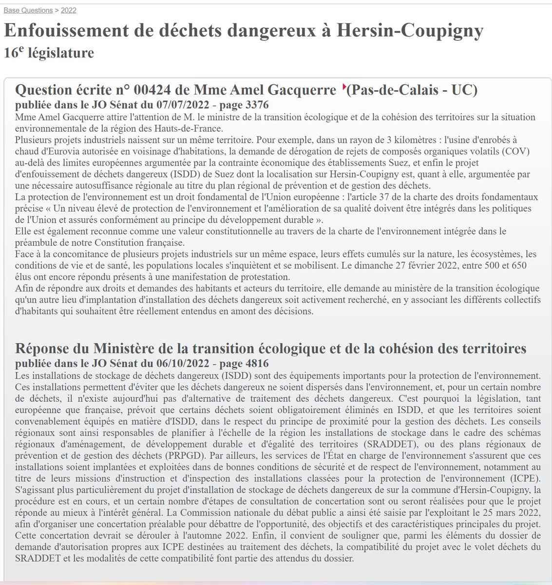 amel_gacquerre's tweet photo. ‼️Mobilisation #hautsdefrance CONTRE l'enfouissement de déchets dangereux à Hersin-Coupigny #62, près des habitations et d'autres sites polluants...
Vote à l'UNANIMITÉ d'une motion amendée.
Question posée à la Ministre transition écologique. @UC_Senat #MobilisationCollective https://t.co/qqxT9AKk3J