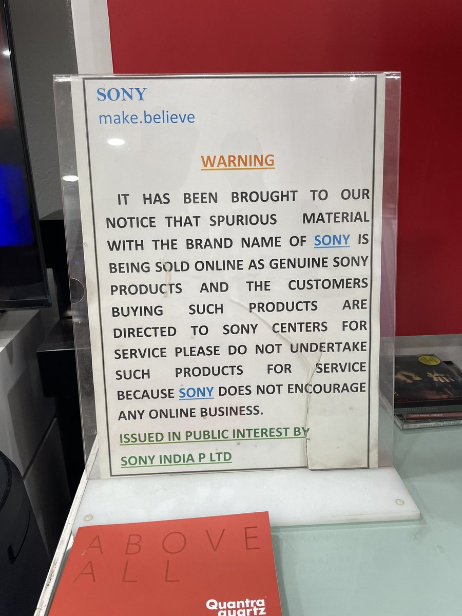 sohanmrai's tweet photo. Found this in an Sony authorised dealership in Church street, Bangalore.
Is this true? @sony_india @Sony https://t.co/KZy0S2BymB