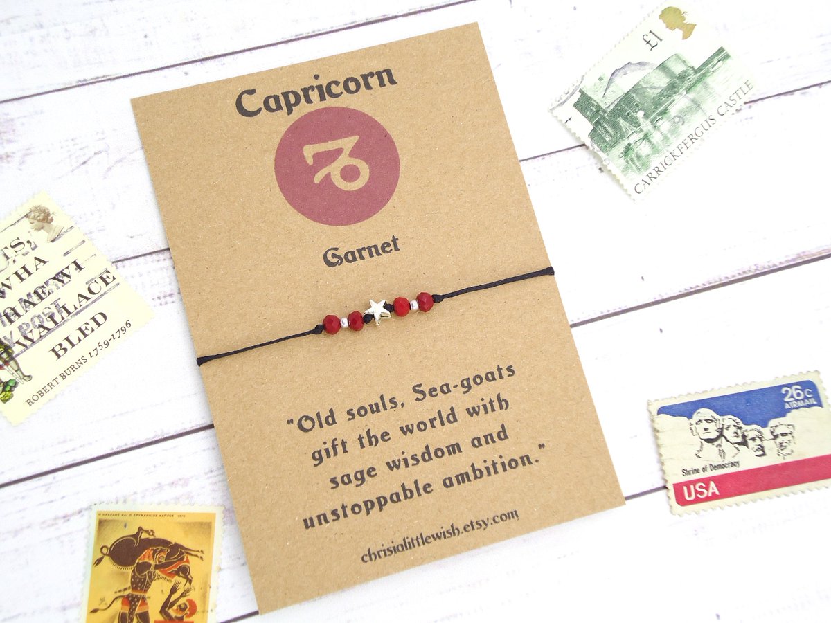 Capricorn Bracelet, January Birthstone Jewelry, Garnet Jewelry, January Birthday Gift for Her 
etsy.me/3hTcM5b 
#birthday #christmas #capricornbracelet #januarybirthstone #wishbracelet #birthstonegift #januarybirthday