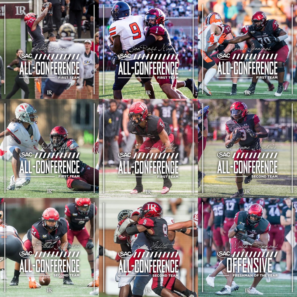 Lenoir-Rhyne Football (@lrbearsfootball) on Twitter photo 𝗖𝗼𝗻𝗴𝗿𝗮𝘁𝘀 𝘁𝗼 𝗼𝘂𝗿 𝗔𝗹𝗹-𝗖𝗼𝗻𝗳𝗲𝗿𝗲𝗻𝗰𝗲 𝗵𝗼𝗻𝗼𝗿𝗲𝗲𝘀!
First Team:
<a href="/ParsonsKelin/">kelin parsons</a>
@jonross35
<a href="/XavierJenning16/">Xavier Jennings ✞</a>
<a href="/Dre__32/">Andrejeffersonjr</a>
<a href="/CdariusKelley2/">CD</a>
Second Team:
<a href="/DeeWeeBig3/">Dwayne McGee</a>
<a href="/BlakeJeff54/">Bjeff</a>
@Lildev140
Offensive Freshman of the Year:
<a href="/mtsmooth03/">Malik “X factor” Simmons</a>
#GOBEARS | <a href="/LRbears/">Lenoir-Rhyne Bears</a> 𝗖𝗼𝗻𝗴𝗿𝗮𝘁𝘀 𝘁𝗼 𝗼𝘂𝗿 𝗔𝗹𝗹-𝗖𝗼𝗻𝗳𝗲𝗿𝗲𝗻𝗰𝗲 𝗵𝗼𝗻𝗼𝗿𝗲𝗲𝘀!
First Team:
<a href="/ParsonsKelin/">kelin parsons</a>
@jonross35
<a href="/XavierJenning16/">Xavier Jennings ✞</a>
<a href="/Dre__32/">Andrejeffersonjr</a>
<a href="/CdariusKelley2/">CD</a>
Second Team:
<a href="/DeeWeeBig3/">Dwayne McGee</a>
<a href="/BlakeJeff54/">Bjeff</a>
@Lildev140
Offensive Freshman of the Year:
<a href="/mtsmooth03/">Malik “X factor” Simmons</a>
#GOBEARS | <a href="/LRbears/">Lenoir-Rhyne Bears</a>