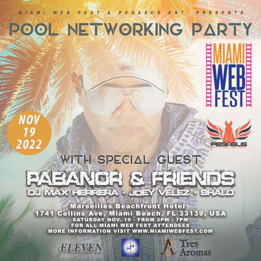 Party people get ready because we would be bringing the entertainment to you at this year's #MWF2022 with a top selection of Miami DJs. The Pool Networking Party on Nov. 19 is brought to you by Pegasus Entertainment. This event is free for all Miami Web Fest attendees.