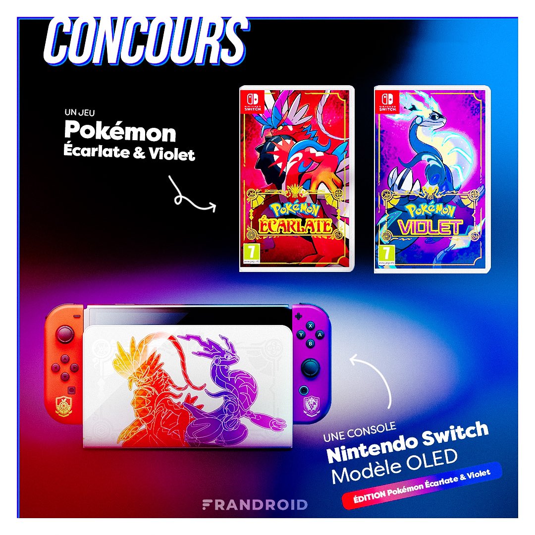#CONCOURS 🥳
Gagnez le lot Nintendo Switch - Modèle OLED + un jeu 🎮#PokemonEcarlateViolet !
Pour participer :
→ Tweet #FrandroidOffreMoi le pack Nintendo
→ RT + Like
→ Follow <a href="/Frandroid/">Frandroid</a> + <a href="/NintendoFrance/">Nintendo France</a>

TAS 30/11 (1 Gagnant)