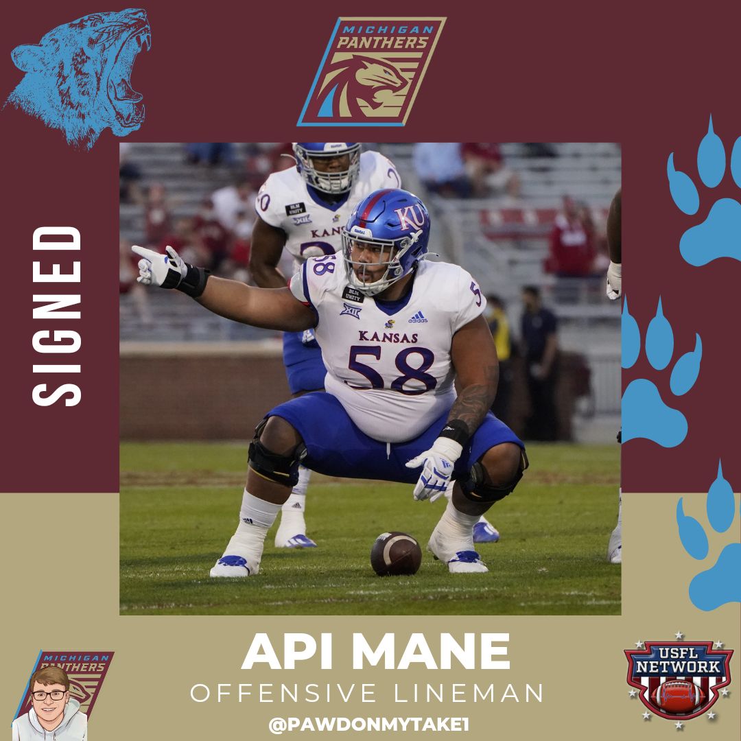 pawdonmytake1's tweet photo. Congratulations to @api_mane for signing with the @USFLPanthers!!! I can not wait to see you in the royal plum and light blue! #usfl #football #fan #spring #usflnetwork #fanmedianetwork #footballseason #nfl #Michigan #panthers https://t.co/PkhLP3IQyZ