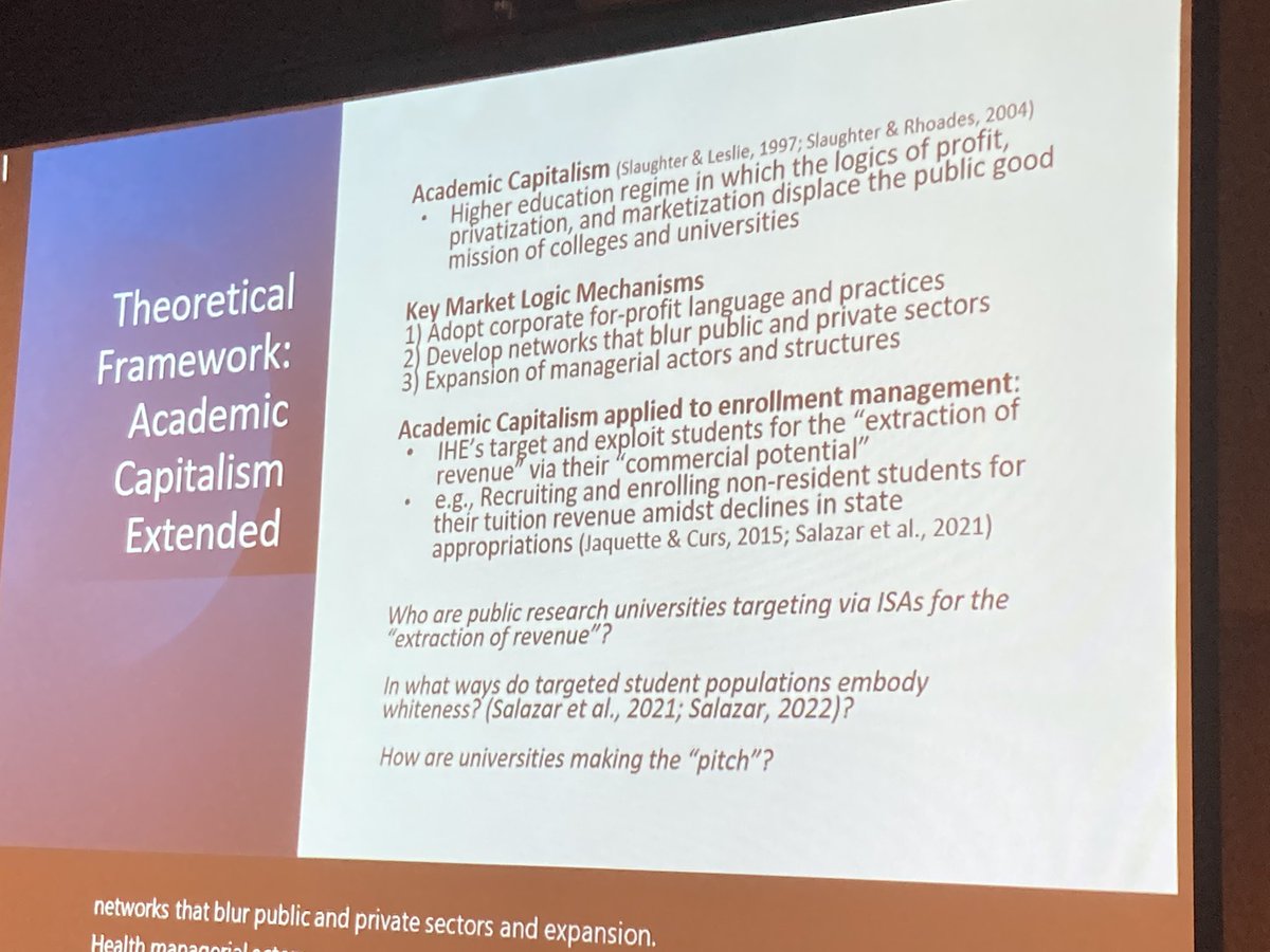 ChrisMarsicano's tweet photo. And now @AliceEunjung is presenting (for the first time ever at an @ASHEoffice conference - and CRUSHING IT at #ASHE2022) work with @karinaGsalazar on the marketing of income share agreements at public universities. Solid analysis that leans on theories of academic capitalism. https://t.co/q0ddsw7TTO