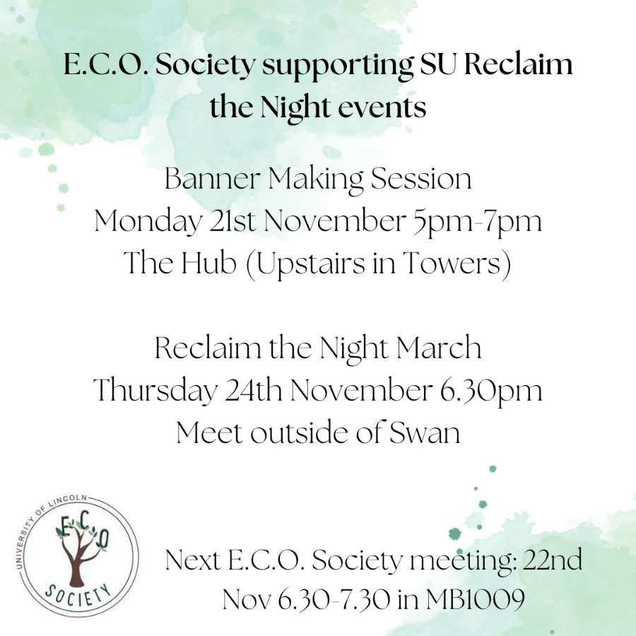 As well as our usual Tuesday meeting next week, we will be supporting SU Reclaim the Night events ❤️
This is such an important issue and we encourage you to join us in highlighting the gender-based violence which is still on-going in society today
