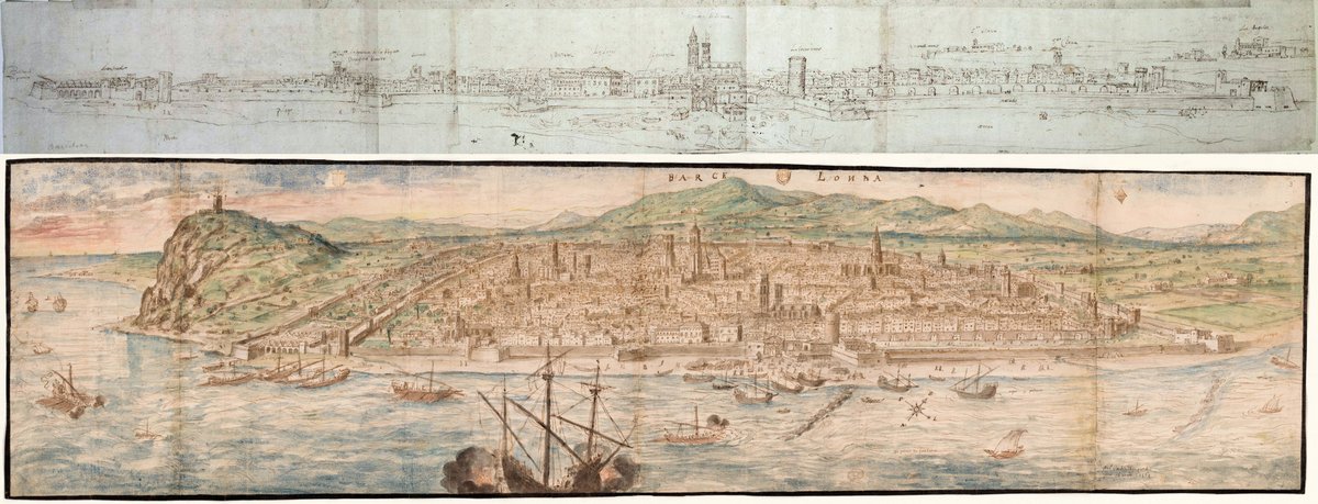 A qui li interessi la Història de Barcelona ja deu conèixer la vista més antiga de la ciutat dibuixada des de la mar, feta per Anthonis van den Wijngaerde el 1563. El que no és tan conegut és el dibuix preparatori de la vista (perquè Wijngaerde no podia volar) que és el de dalt.