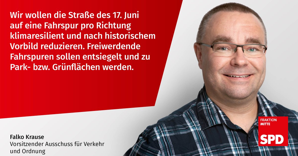 Wir brauchen mehr Park- und Grünflächen. Die aktuellen Nutzungszahlen für KFZ lassen auf der Straße des 17. Juni den Rückbau auf nur eine Fahrspur pro Fahrtrichtung verkehrsplanerisch zu. Unser Antrag in der #bvvmitte wird in den Ausschuss überwiesen: berlin.de/ba-mitte/polit…