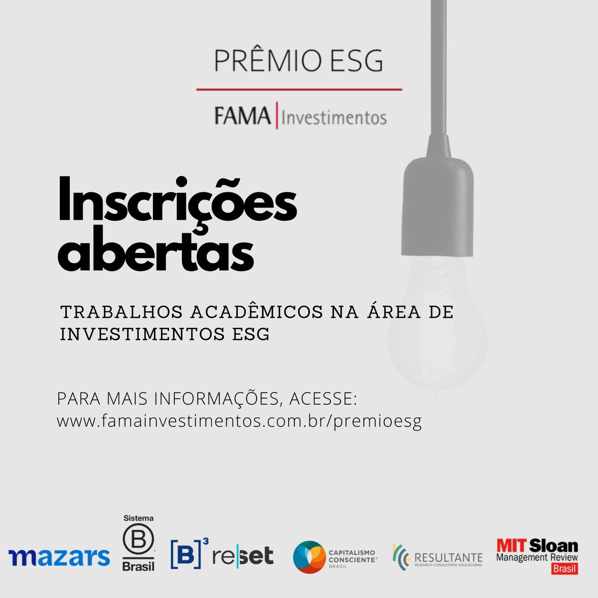 famainvest's tweet photo. As inscrições para o Prêmio ESG - FAMA Investimentos estão abertas! Inscreva-se em nosso site: https://t.co/6CRk4I0Q89 https://t.co/xbnwueqYFC