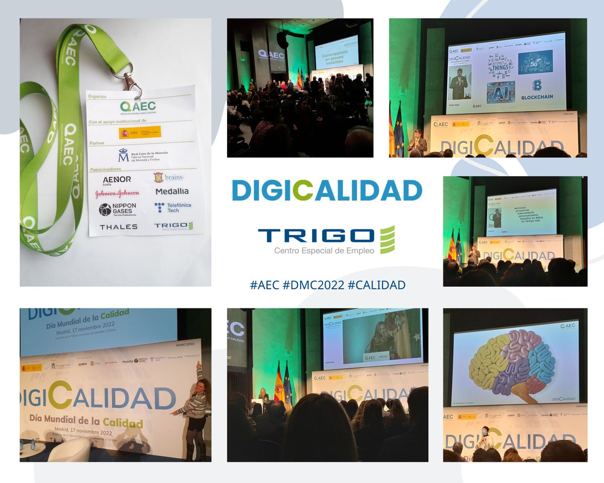 AlmudenaMenchen's tweet photo. TRIGO Centro Especial de Empleo ha celebrado el Día Mundial de la Calidad con @aec_es. 
Una jornada centrada no solo en #calidad, sino sobretodo en las #personas.
Muchas gracias a todos los ponentes y enhorabuena a los premiados.
https://t.co/EExpyhTGAM
#AEC #DMC2022 #calidad https://t.co/DEHrfBvGTZ