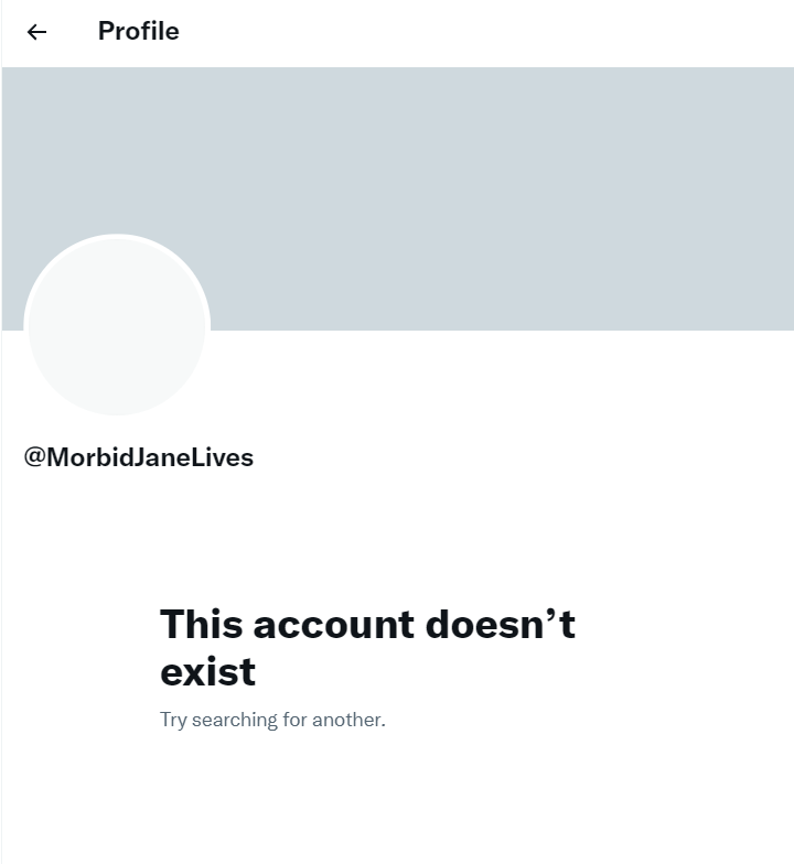 AltUserDatabase's tweet photo. FOE, SURVIVOR TROLL 

***UPDATE***

#MorbidJaneLives
currently DELETED, last active 20221117.

NOTE: deleted 2 days prior, resurected &amp; used, now deleted again. Attempting to avoid tweets being reported.

https://t.co/YZKq3qBRHK https://t.co/f65mU8nXYa