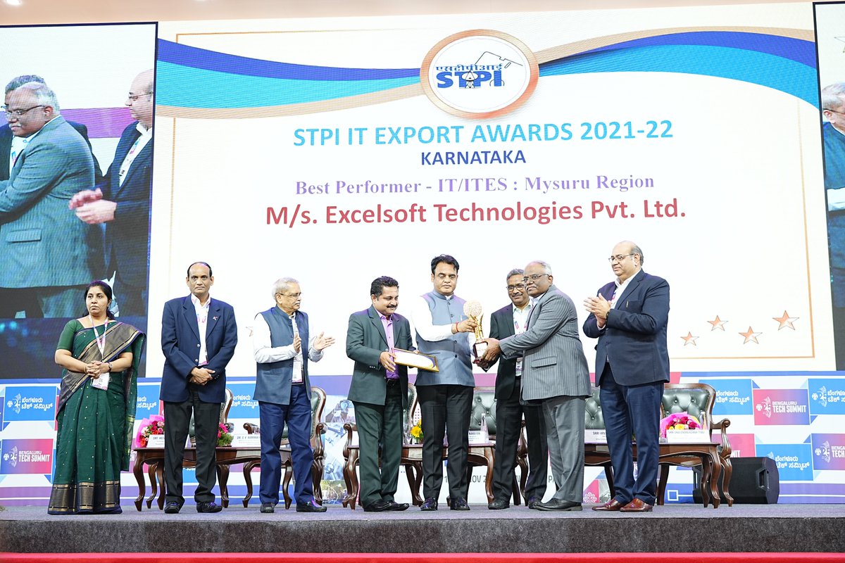 BengaluruTechSummit (@blrtechsummit) on Twitter photo The #Day2 of the #BengaluruTechSummit ends at a high as the evening glitters with the bright minds of <a href="/ExcelsoftTech/">Excelsoft Technologies Pvt Ltd</a> being awarded and acknowledged under the Best Performer - IT/ITES : Mysuru Region category at the STPI IT Export Awards 2022. The #Day2 of the #BengaluruTechSummit ends at a high as the evening glitters with the bright minds of <a href="/ExcelsoftTech/">Excelsoft Technologies Pvt Ltd</a> being awarded and acknowledged under the Best Performer - IT/ITES : Mysuru Region category at the STPI IT Export Awards 2022.