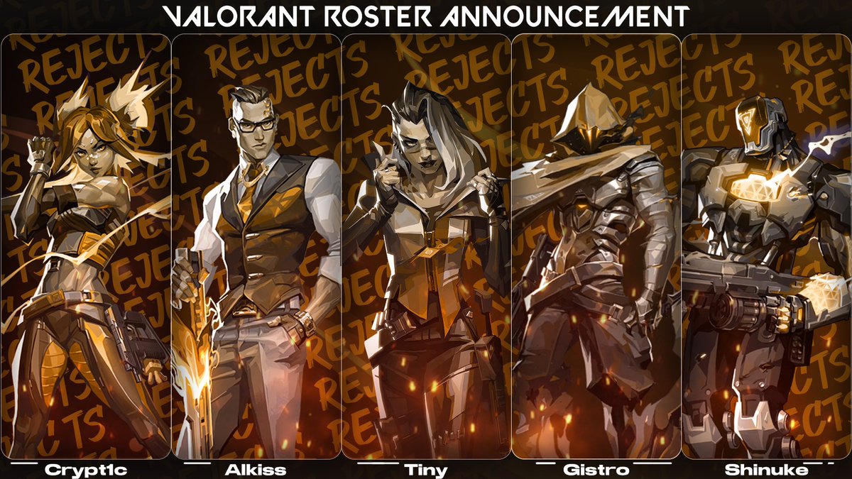 rejectsgaming_'s tweet photo. Locked and loaded⚡️. This will be our male Valorant roster! 

@Crypt1cVAL 
@ShinukeVAL 
@Alkis00 
@gistroval 
@tinyvalo 

Team Manager: @DCloudyyy 
Assistant: @Aliak0sOfficial 
Coach: @RyamaG_ 
Assistant coach/analyst: @MelodyLW_ 
Sub: @EysterVAL https://t.co/lEUVNNLU5T